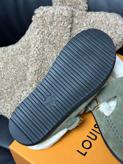 COLORADO COMFORT MARY JANE IN BASIL GREEN SUEDE AND SHEARLING LINING