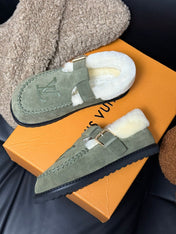 COLORADO COMFORT MARY JANE IN BASIL GREEN SUEDE AND SHEARLING LINING