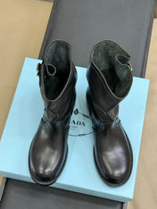 PRADA 25S ANKLE BOOTS IN DARK BLACK BROWN CALFSKIN