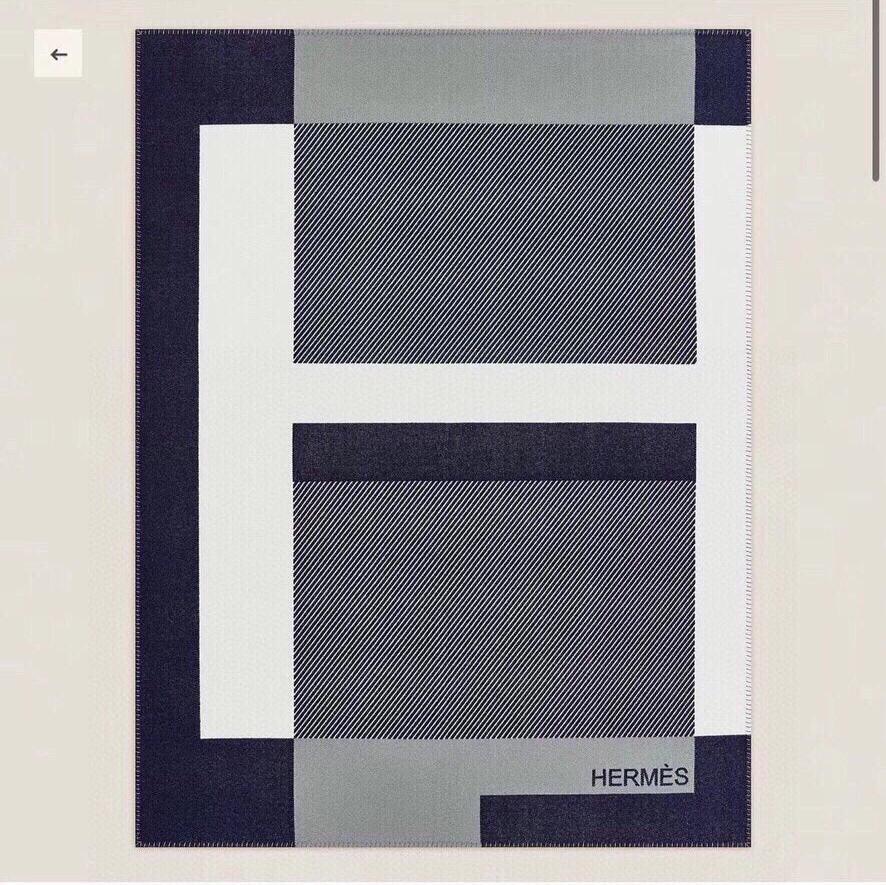 H RIVIERA BLANKET 200 CM IN NAVY BLUE WOOL AND CASHMERE 136856