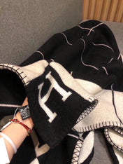 AVALON III THROW BLANKET 175 CM IN BLACK WOOL AND CASHMERE 351744