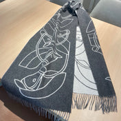 CASAQUE ENTRELACS EQUESTRES 190 CM SCARF IN SHADOW GRAY CASHMERE