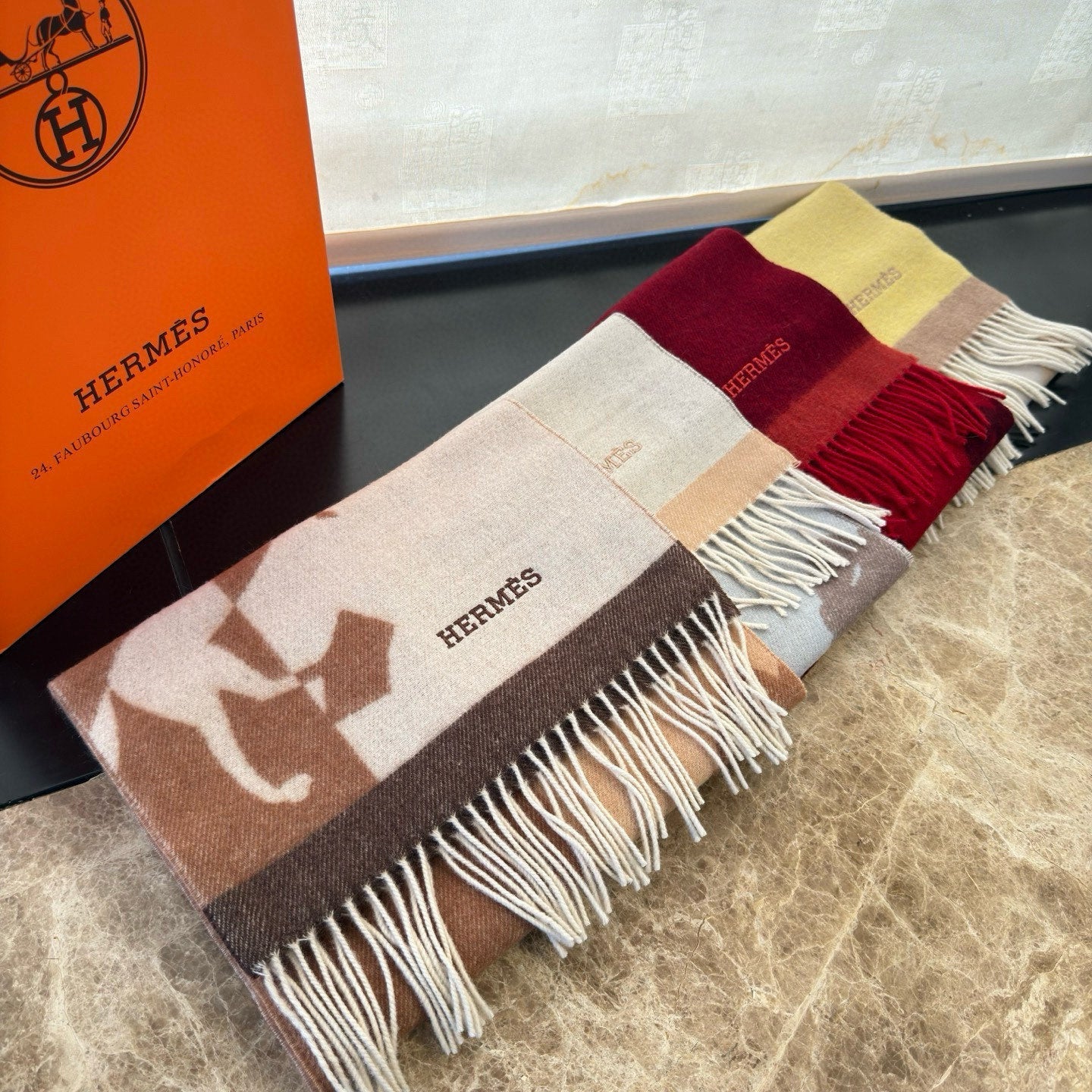 HERMES 25S SCARF 170 IN CASHMERE 854665