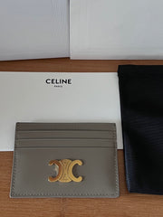 CELINE 25S CARD HOLDER WITH TRIOMPHE LOGO 11 IN GRAY CALFSKIN