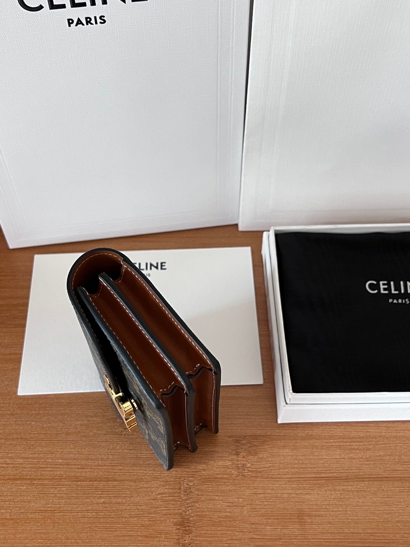 CELINE 25S BUSINESS CARD HOLDER 10 IN TRIOPMHE CANVAS AND CALFSKIN