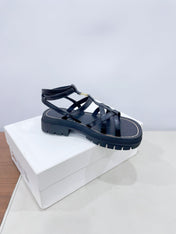 CLEA TRIOMPHE STRAPPY SANDAL IN BLACK CALFSKIN