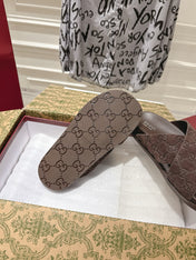 GG SLIDES IN DARK BROWN SUEDE WITH EMBOSSED LOGO STYLE 8