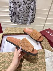 GG SLIDES IN BURNT ORANGE SUEDE WITH EMBOSSED LOGO STYLE 5