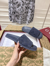 GG SLIDES IN NAVY BLUE SUEDE WITH EMBOSSED LOGO STYLE 4