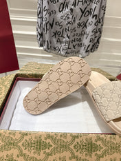 GG SLIDES IN NUDE BEIGE SUEDE WITH EMBOSSED LOGO STYLE 2