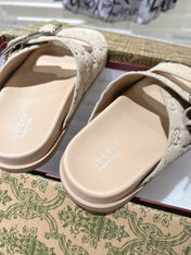 SANDALS IN NUDE BEIGE SUEDE EMBOSSED LOGO SILVER HARDWARE