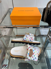 LV x TAKASHI MURAKAMI SLIDES IN MULTICOLOR FABRIC WITH ZIP POCKET STRAP