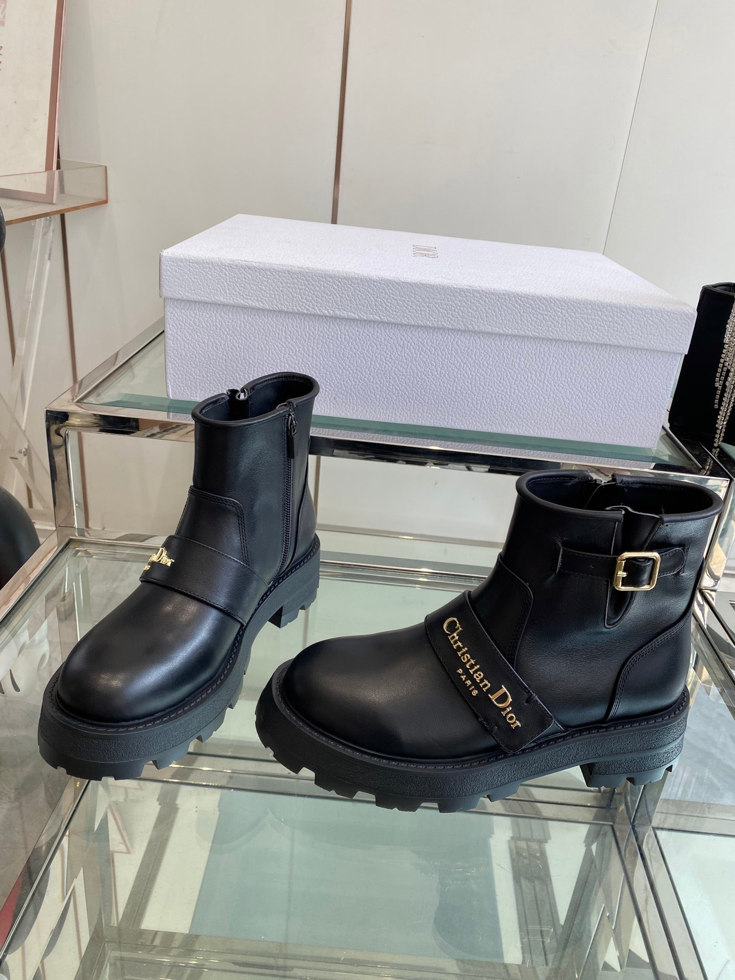DIOR 25S D-QUEST ANKLE BOOT 35MM IN BLACK CALFSKIN