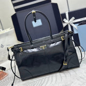 PRADA 25S BONNIE LARGE HANDBAG 38 IN BLACK GLOSSY CALFSKIN GOLD HARDWRE