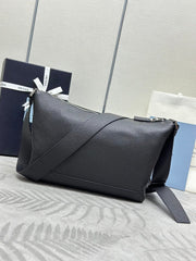 PRADA 25S SHOULDER STRAP BAG 26 IN BLACK CALFSKIN SILVER HARDWARE