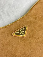 PRADA 25S AIMEE MEDIUM SHOULDER BAG 31 IN BROWN SUEDE