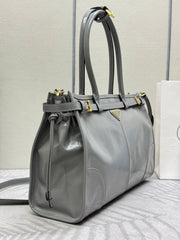 PRADA 25S BONNIE LARGE HANDBAG 38 IN GRAY GLOSSY CALFSKIN GOLD HARDWRE