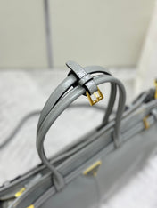 PRADA 25S BONNIE LARGE HANDBAG 38 IN GRAY GLOSSY CALFSKIN GOLD HARDWRE