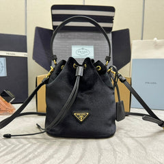 PRADA 25S BUCKET BAG 19 IN BLACK VELVET GOLD HARDWRE