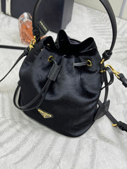 PRADA 25S BUCKET BAG 19 IN BLACK VELVET GOLD HARDWARE