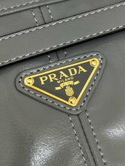 PRADA 25S LUX SOFT BAG 42 IN GRAY GLOSSY CALFSKIN GOLD HARDWRE