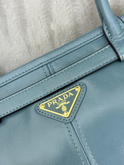 PRADA 25S BONNIE LARGE HANDBAG 38 IN LIGHT BLUE GLOSSY CALFSKIN GOLD HARDWRE