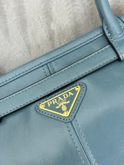 PRADA 25S BONNIE LARGE HANDBAG 38 IN LIGHT BLUE GLOSSY CALFSKIN GOLD HARDWRE