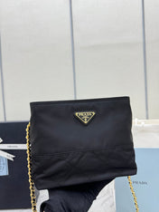 PRADA 25S CROSSBODY BAG 21 IN BLACK NYLON GOLD HARDWRE