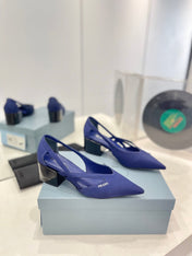PRA STRAP CUT-OUT PUMPS NAVY SATIN