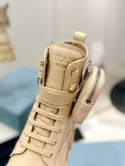 PRA MONOLITH BRUSHED AND RE-NYLON BOOTS WITH POUCH BEIGE CALFSKIN
