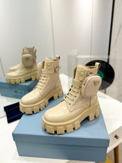 PRA MONOLITH BRUSHED AND RE-NYLON BOOTS WITH POUCH BEIGE CALFSKIN