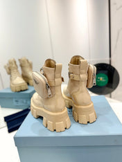 PRA MONOLITH BRUSHED AND RE-NYLON BOOTS WITH POUCH BEIGE CALFSKIN