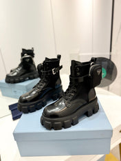PRA MONOLITH BRUSHED AND RE-NYLON BOOTS WITH POUCH BLACK CALFSKIN