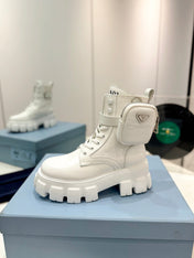 PRA MONOLITH BRUSHED AND RE-NYLON BOOTS WITH POUCH WHITE CALFSKIN