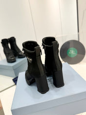 PRA RE-NYLON AND LEATHER BOOTIES BLACK