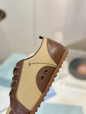 SNEAKERS IN BROWN LAMBSKIN AND BEIGE CANVAS