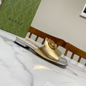 GUCCI 26S BLONDIE SLIPPERS IN GOLD AND SILVER CALFSKIN