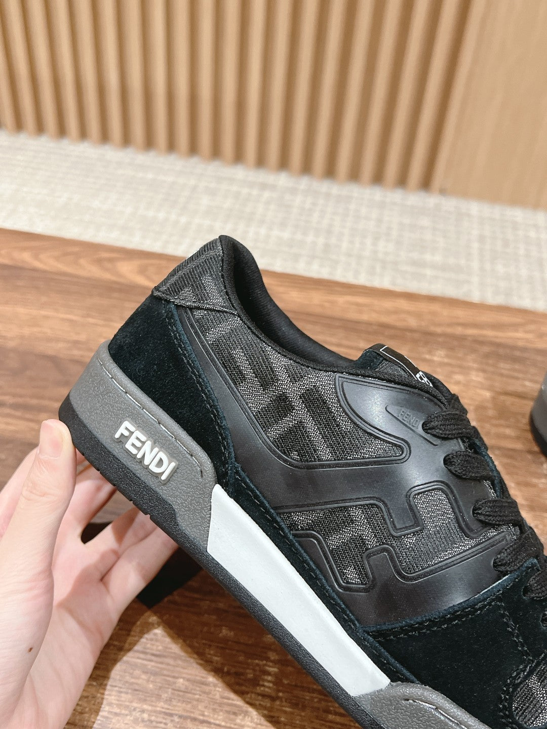 FENDI MATCH TRAINER IN BLACK CALFSKIN AND HIGH-DENSIITY FABRIC