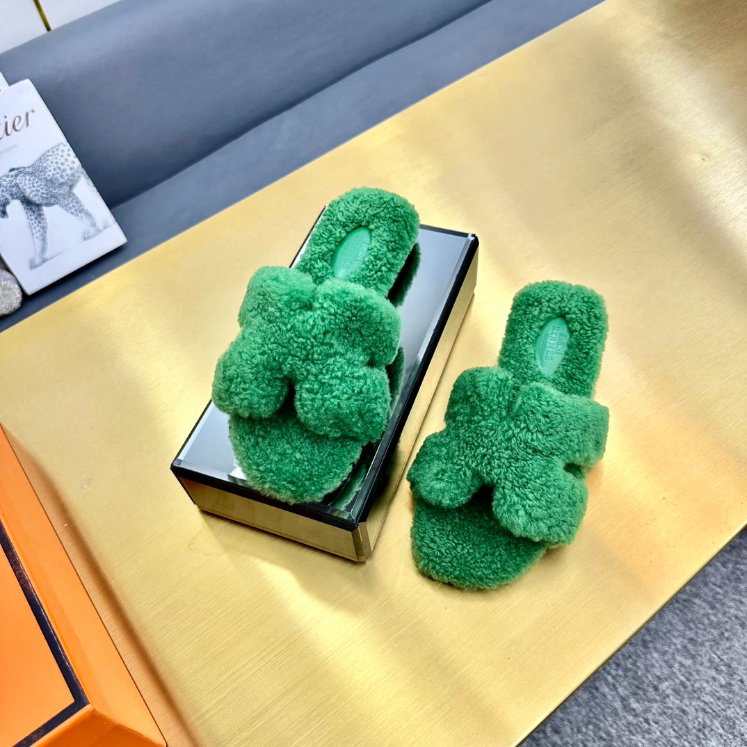 0RAN SHEARLING SANDALS EMERALD GREEN
