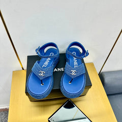 GROSGRAIN SANDAL IN COBALT BLUE FABRIC