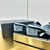 BOWKNOT RHINESTONES MID HEEL MULE IN STONE BLUE VELVET