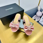 BOWKNOT RHINESTONES MID HEEL MULE IN LIGHT PINK VELVET