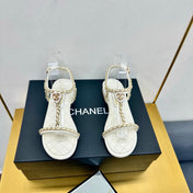 CC SANDAL 25S IN WHITE CALFSKIN WITH GOLD HARDWARE