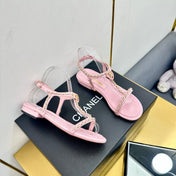CC SANDAL 25S IN PINK CALFSKIN WITH GOLD HARDWARE