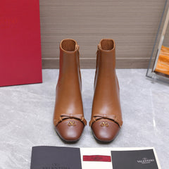 VALENTINO 25S VALET DU ROI ANKLE BOOTS 60 MM IN BROWN CALFSKIN WITH BOW