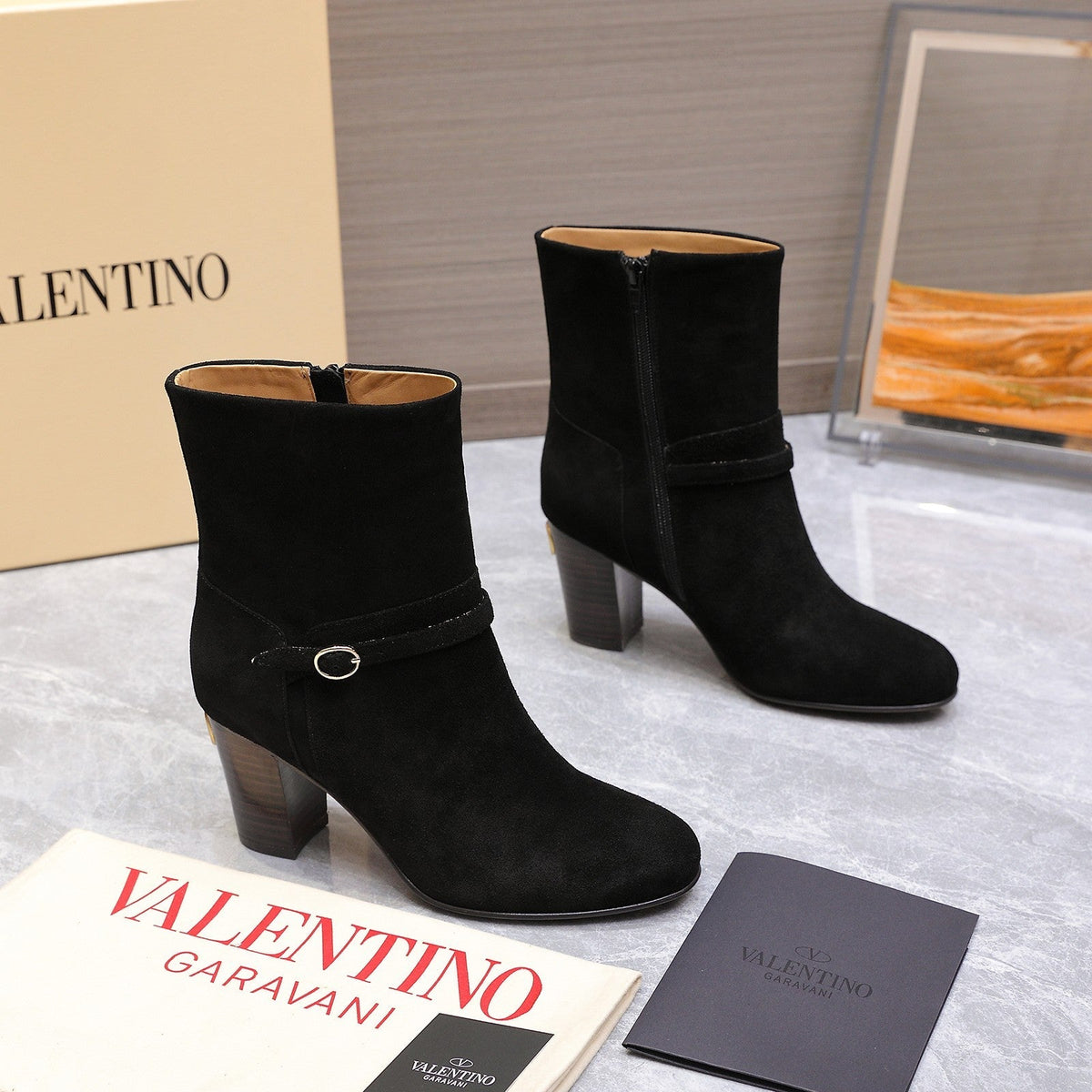 VALENTINO 25S GARAVANI VLOGO LOW BOOTS 80 MM IN BLACK SUEDE