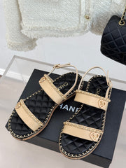 FLAT CHAIN HEART SANDAL IN BISQUE BEIGE LAMBSKIN