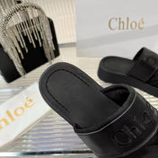 MILA FLAT SLIDES 5 CM IN BLACK CALFSKIN AND RE-NYLON