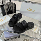 MILA FLAT SLIDES 5 CM IN BLACK CALFSKIN AND RE-NYLON