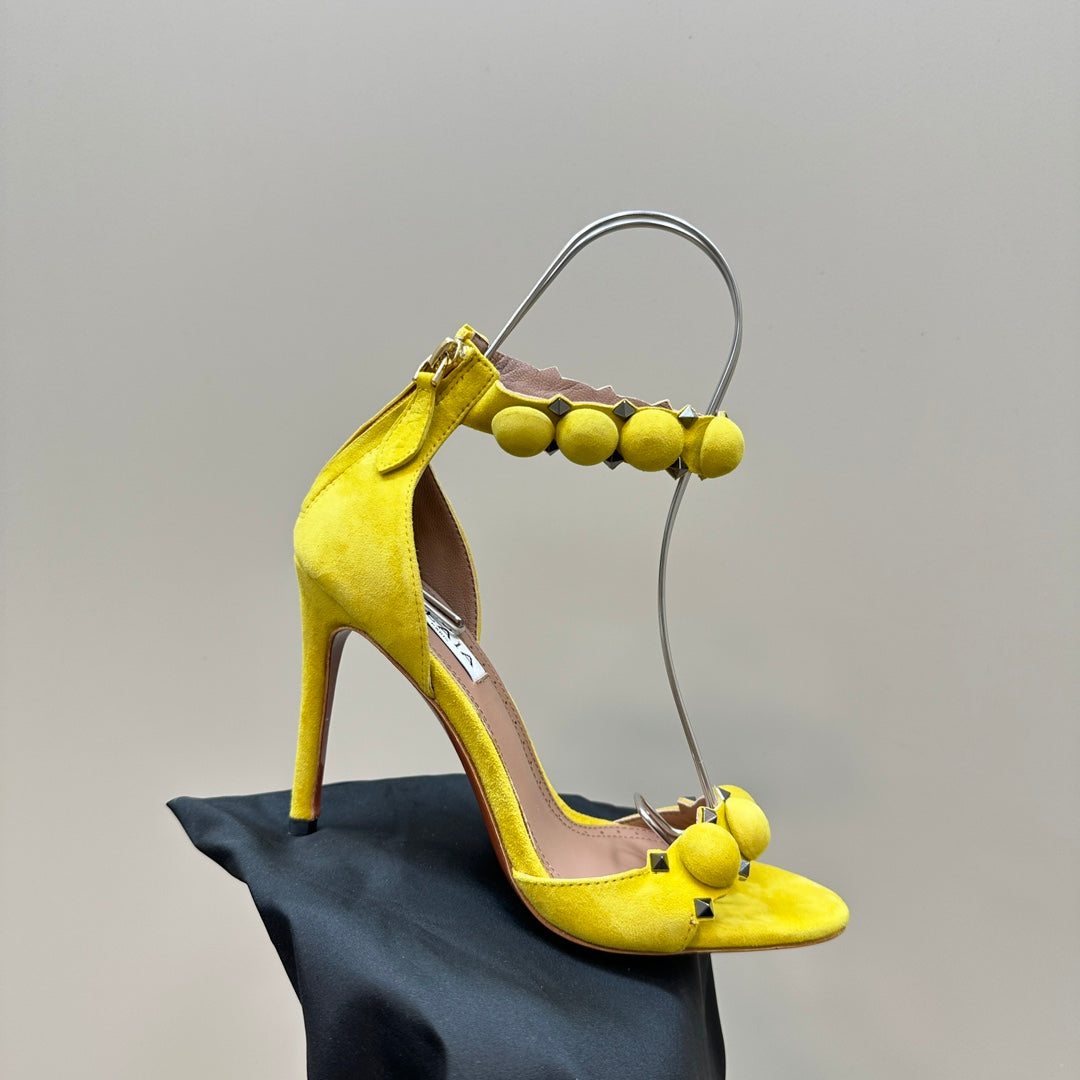 ALAIA HIGH HEEL SANDAL 10 CM IN BRIGHT YELLOW SUEDE